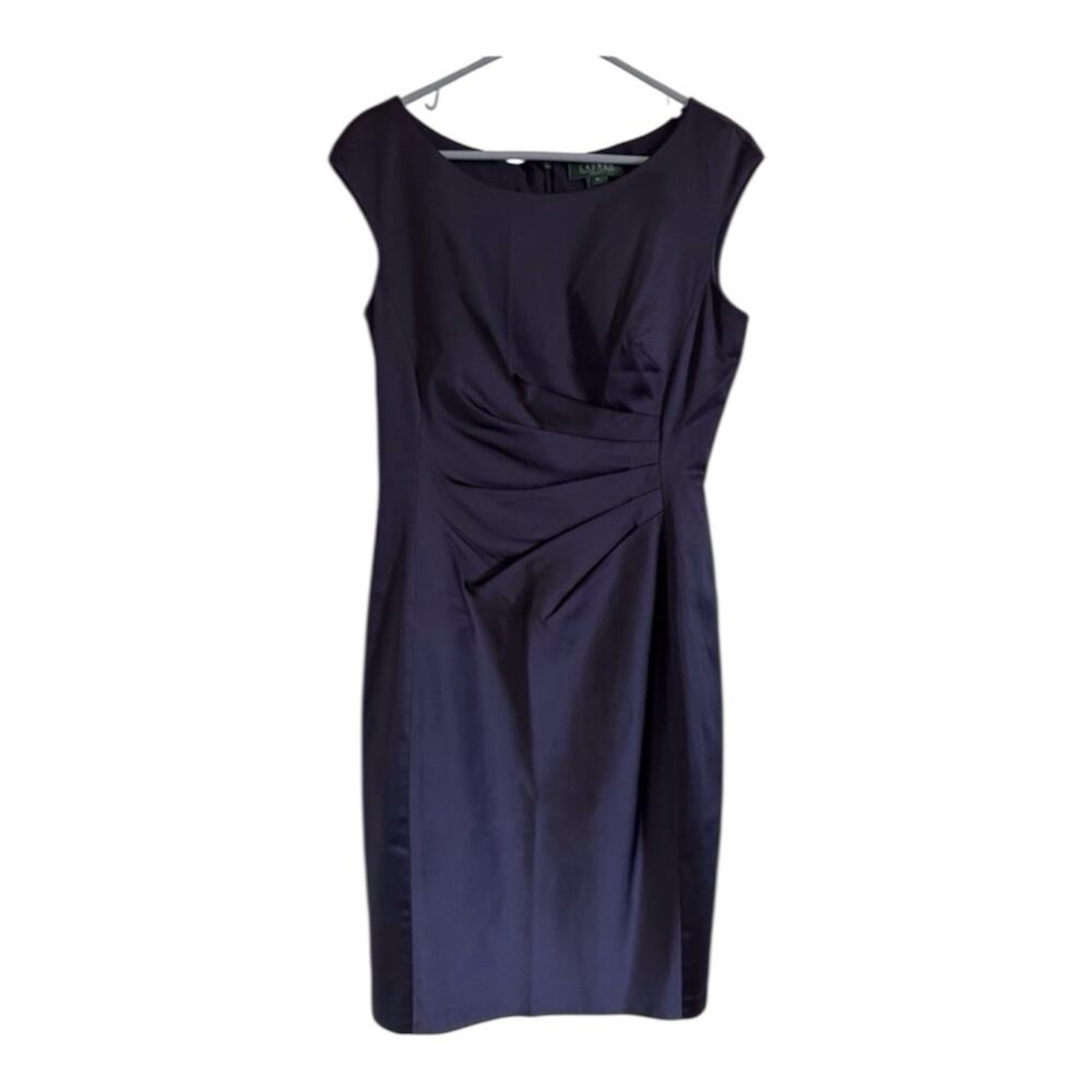 Lauren Ralph Lauren Navy Sheath Dress 💙 Classic Ruched Work Dress Size 10